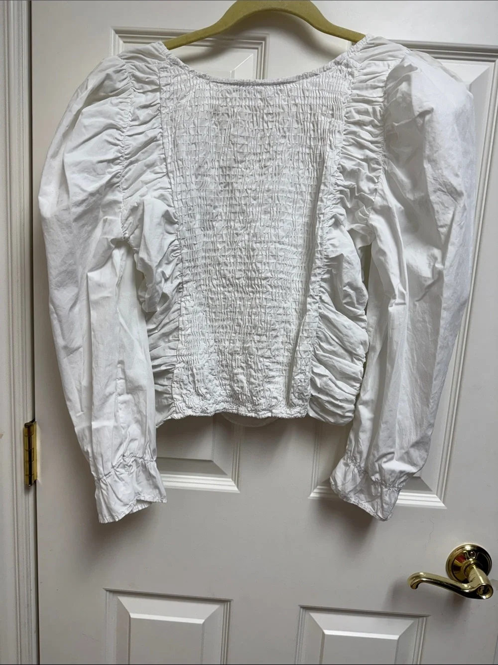 Zara White Ruched Square-Neck Puff-Sleeve Blouse